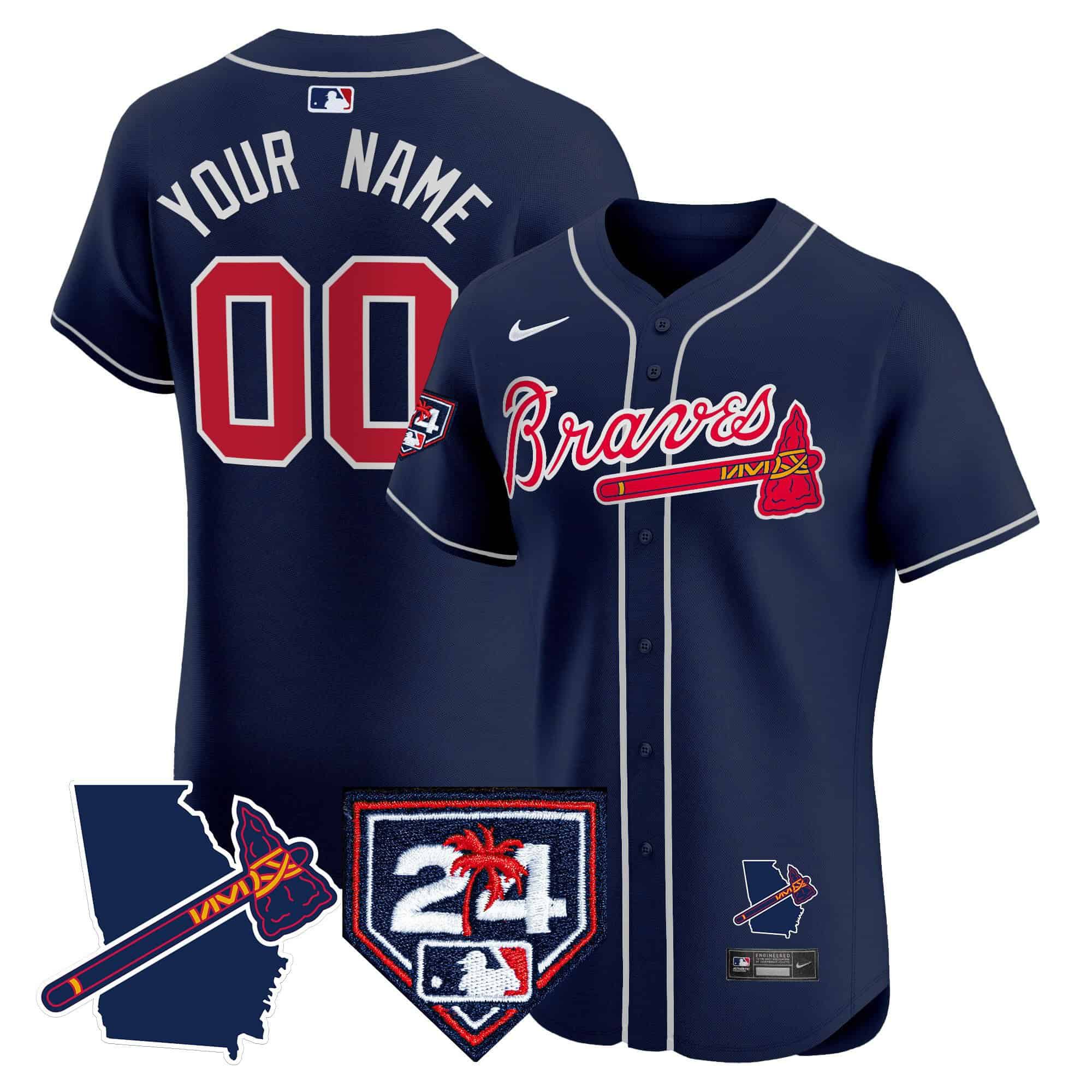 Men Atlanta Braves Blue Nike 2024 Spring Training & Georgia Patch Vapor Premier Elite Custom MLB Jersey->customized mlb jersey->Custom Jersey